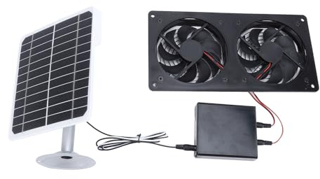 Fdit Ventilateur D'extraction de Panneau Solaire 20W, Ventilateur de Ventilation Solaire étanche IPX7 avec Batterie pour Serre, Poulailler, Niche pour Chien