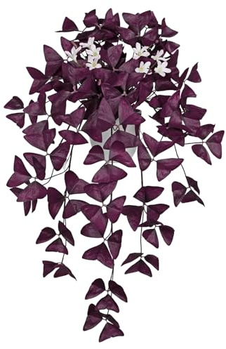 Arborus konstgjorda oxalis triangulära hängande växter 55 cm falsk lila vitklöver växt i vit kruka falskt siden lila oxalis växt med blommor husväxter inomhus för hem kontor badrum hylla dekor