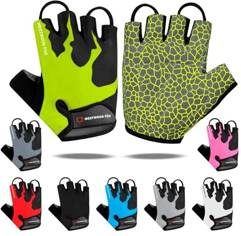 WESTWOOD FOX Fahrradhandschuhe, Halbfinger, Unisex, gepolsterte Griffe, Handfläche, Fahrrad, Sommer, Reiten, MTB, Fahrradhandschuhe für Männer und Frauen, rutschfest, fingerlos, kurz, Mountainbike,
