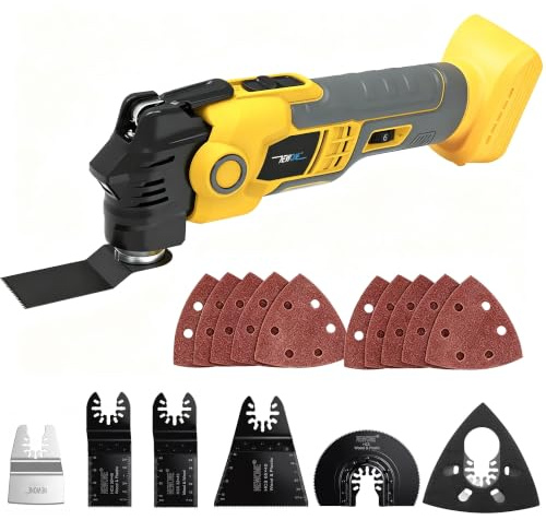 NEWONE Herramienta oscilante antivibración compatible con batería De-Walt de 20 V, kit multiherramienta oscilante antivibración con ángulo de oscilación de 3.6°, 6 velocidades variables, cuchillas