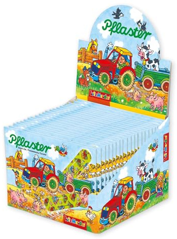 Lutz Mauder Kinder Pflaster Display Set mit 20 Pflasterbriefchen Traktor mit je 10 Pflastern in 2 Größen (200 Einzelpflaster), Kita, Kindergarten, Arzt, Hort, Erzieher, Geburtststag, Gastgeschenk