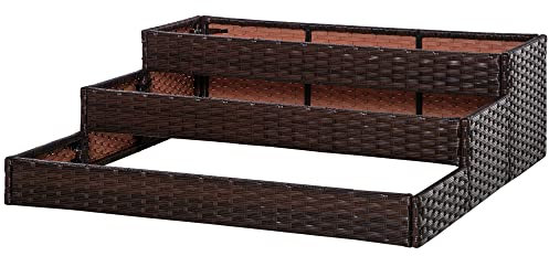 Outsunny Fioriera da Giardino a 3 Livelli in Rattan Senza Fondo, Letto per Orto Rialzato per Verdure, Fiori e Piante, 120x120x40cm, Grigio Talpa