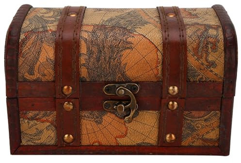 TYCIONG Scatola di immagazzinaggio di cassa del tesoro, scatola di immagazzinaggio in legno vintage, valigetta di immagazzinaggio per gioielli, cassaforte del tesoro, fatta a mano, scatola di