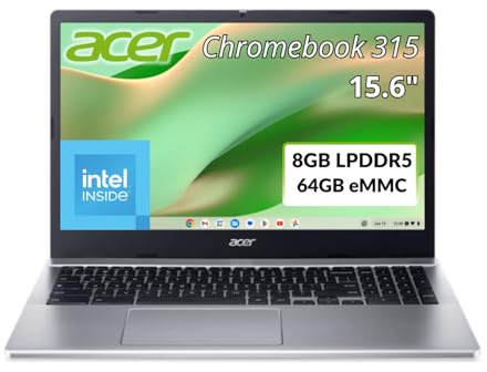 Acer Chromebook Chromebook 315 CB315-5H-C4Z5 15.6 Full HD 1920 x 1080 Intel N100 Quad-core [4 Core] 8 Go RAM totale, 64 Go SSD, 64 Go Mémoire Flash - Argent