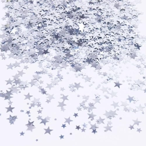 ParPix Sterne Konfetti Geburtstag Deko, Glitzer Sterne Streudeko Geburtstag, Silber Stern Weihnachten Tischdeko, Konfetti Glitzer Sterne Pailletten, Confetti Streudeko für Weihnachten, Hochzeit Deko