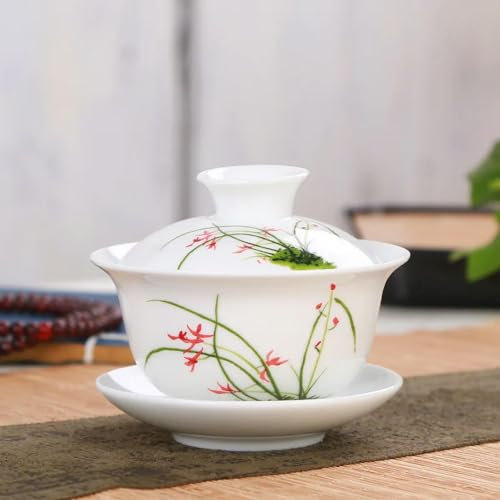 LIUBI Service à thé en Porcelaine Blanche Gaiwan en céramique avec Couvercle Sancai Service à thé Bleu et Blanc Bol à thé 150 ML