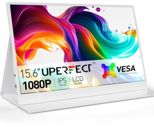 UPERFECT Monitor Portátil 15,6 1920×1080 FHD IPS Pantalla Portatil Blanco | Smart Cover & VESA | Diseño Ultradelgado y Minimalista | Segunda Pantalla para Portátil/PC/Consola de Videojuegos