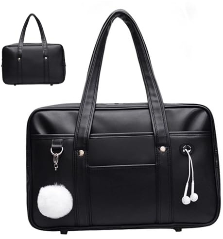Japanische Schulbeutel, große Kapazität PU Leder Japanische Tasche mit mehreren Taschen, Schulhandtasche mit Kopfhörer-Kabelloch, Reißverschluss-Umhängetasche für School-Uniform-Laptop, japanischer T