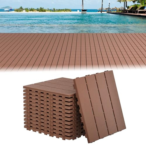 UISEBRT Balkongplattor, terrassplattor med träådring, väderbeständiga plattor med dräneringsfunktion, klickplattor terrass för balkong, trädgård, 30 x 30 cm – bruna (44 stycken = 4㎡)
