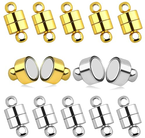 Schmuck Magnetverschlüsse,12 Paare Armband Verschlüsse Halskette Verschluss mit Rundem Schnallen Ketten Magnetverschluss Magnetkonverter für Schmuck Halskette (Golden,Silber)