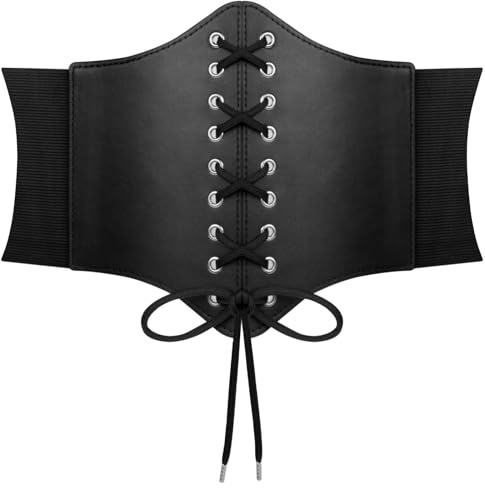AOGOE Corsé Elástico para Mujer, Cinturón Retro Corset con Cordones para Fiesta de Halloween (Negro, S)