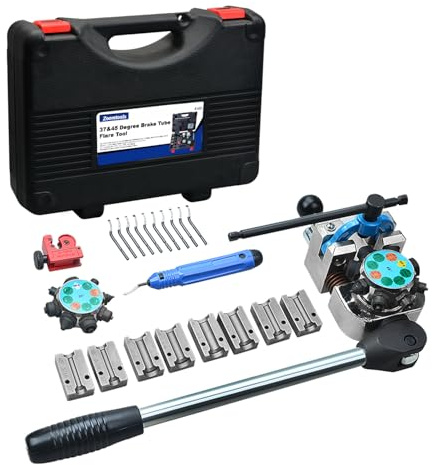 Zoomtools Professional bromsledningsverktygssats för 37 45 graders enkel-, dubbel- och bubbelfläns, Ø 4,75 mm/6,35 mm/8 mm/9,5 mm, hydraulisk flänsapparat