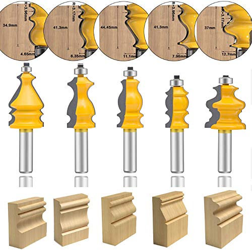 Ensemble de fraises à moulurer architecturales à tige de 1/2 pouce, 5 pièces, ensemble de fraises à arrondir les coins, outils de fraisage pour le travail du bois, fraise à commande numérique par o