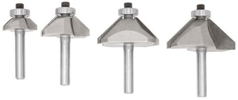 MOIDHSAG 4PCS 45 Grad Fase Router Bit Set Hexagon Schaft Kanten Bevel Bilden Fräser Werkzeug Für Holzbearbeitung Holz Profiling
