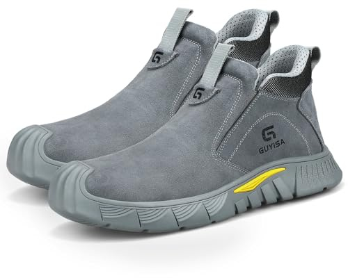 SFSDOUN Welding Boots for Men Slip On Work Boots for Men Fireproof Steel Toe Boots Men's Steel Toe Shoes Indestructible Safety Toe Shoes Construction Boots for Welder Men's Work Shoes.