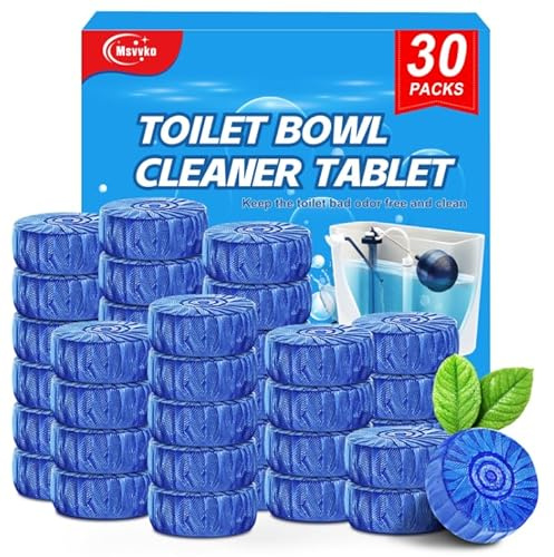 Msvvko Toilet Bowl Cleaner Tablets Blue Toilet Tank Cleaners, Septic-Safe Hard Water Stain Remove, Bathroom Automatic Toilet Cleaning & Deodorizer, Fresh Scent - 30 Tabs