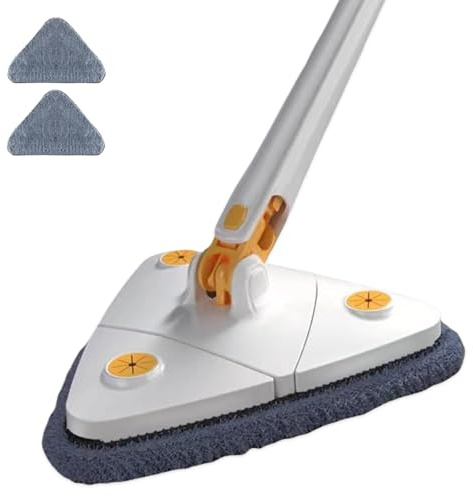 Upattend - Trapeador triangular Upattend giratorio de 360°, ajustable, mojado y seco, con mango largo extensible para limpiar paredes y techos (blanco)