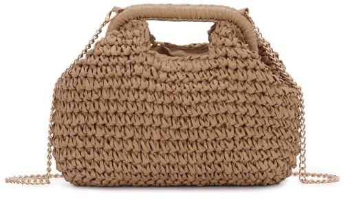 BWBIKE Women's Woven Straw Cloud Bag - Knödeltasche mit abnehmbaren Riemen, Boho-Griff oben und Umhängetasche für Strand, Hochzeiten und Sommer