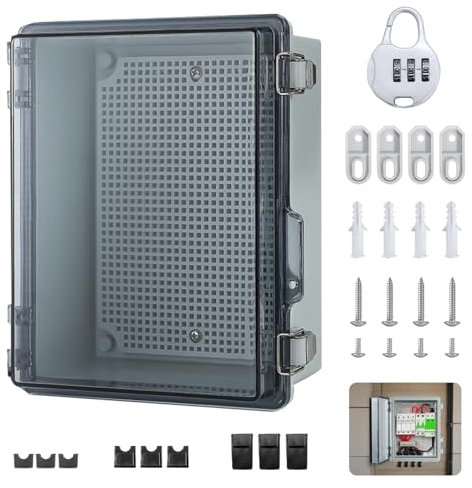 Anschlussdose Wasserdicht IP65, Transparentes Schaltschrank Außen Aufputz Verteilerkasten mit Zahlenschloss Transparentes Schaltschrank Außen Wandmontagezubehör Und Schloss(220mm* 170mm* 110mm)