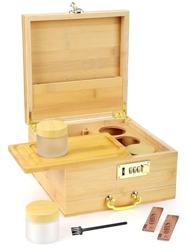Gxpjycfob Large Bamboo Box with Combination Lock, Decorative Storage Box Organiser with Tray, 3 Glass Jars, Accessory drawer, Storage Set for Home Great Gift