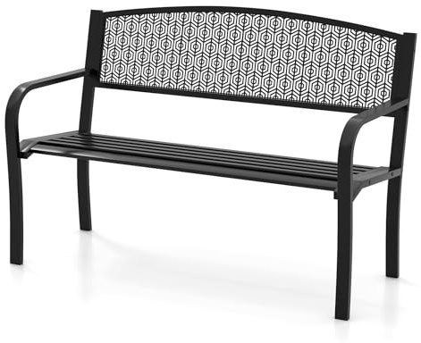 GIANTEX Gartenbank Metall Wetterfest, Sitzbank Outdoor Bank für 2 Personen, Bank Balkon mit Rückenlehne & Armlehne, Balkonbank Metallbank bis 300 kg belastbar, Parkbank 128 x 60 x 86 cm (Schwarz)