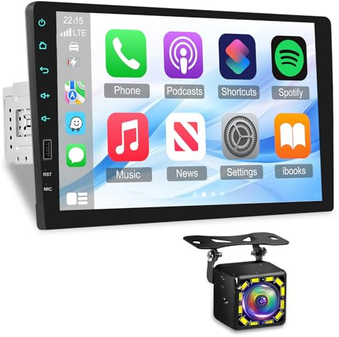 NHOPEEW 1 DIN 9 Pulgadas Equipo de Sonido para Coche con conexión Mirror Link por Cable, Bluetooth FM EQ, Control en el Volante, función para Compartir el Mismo vídeo + cámara de Marcha atrás