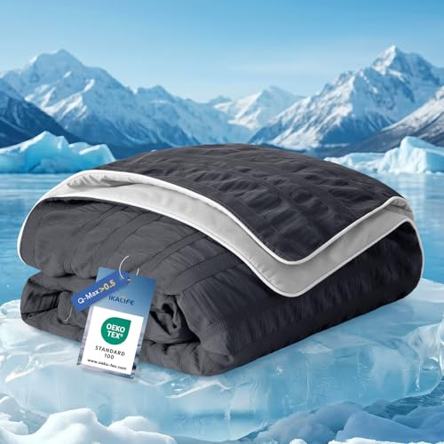 IKALIFE Seersucker Cooling Blanket, 150x200cm Soft Lightweight Cool Blanket
