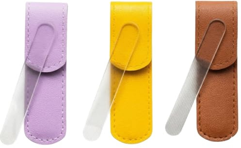FrostyFlair limes à ongles pour ongles naturels, lot de 3 limes en verre, limes en verre de qualité avec étui en cuir, limes à ongles en cristal pour des ongles plus forts, plus lisses, outil de