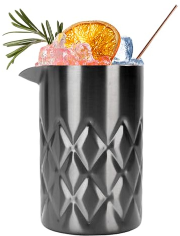 Yechiry Cocktail Blandningsglas, 540 Ml Dubbelväggigt 304 Rostfritt Stål Bartending Glasögon, Barware Essentials Blandningskanna med Hällpip för Bartending Barware Hembruk (Pläterad svart)