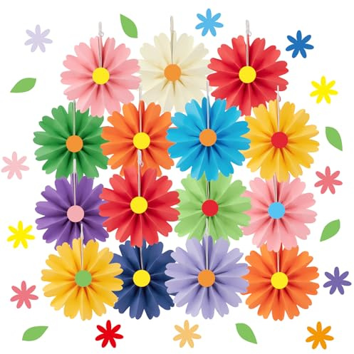 SUNBEAUTY 48 Stück Papier Fächer Dekoration Bunte Party Deko Papierblumen zum aufhängen Hanging Girlande Mexiko Deko für Gartenparty Hochzeit Geburtstag Classroom Klassenzimmer Kinderzimmer Tischdeko