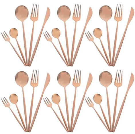 LALADEFIEE Ménagère 30 Pièces en Acier Inoxydable Or Rose, Ensemble de Couverts Complet Couteaux, Fourchettes et Cuillères, Service de Table Élégant pour Repas, Fêtes et Réunions Familiales