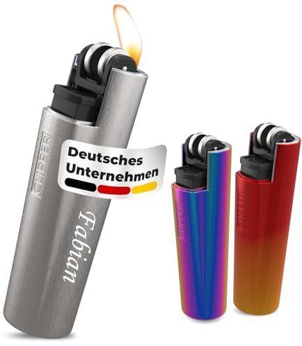 Mini Clipper Feuerzeug mit Gravur - Personalisiertes Feuerzeug - Edles Geschenk für Männer & Frauen - Feuerzeug mit Name - Gasfeuerzeug aus Metall (Silber)