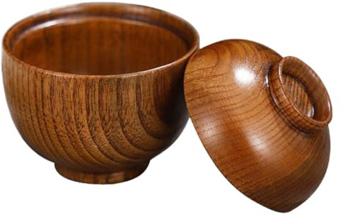 JOINPAYA Cuenco de Madera con Tapa para Sopa Japonesa, Diseño Decorativo y Artesanía Fina, Adecuado para Servir Estofados en Hoteles y Hogares