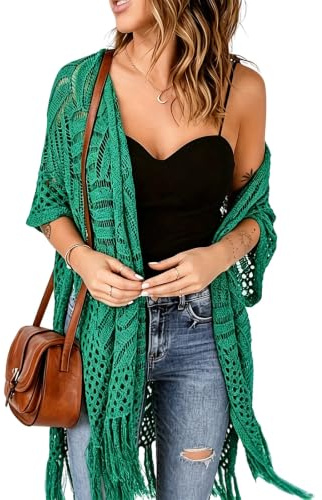 Oversized Stickad Kofta för Kvinnor, Lätt Virkad Tofs Kimono Summer