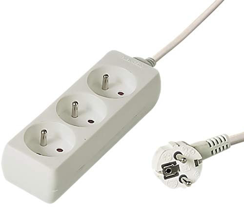 PremiumCord Regleta 230V, 3 Tomas, Extensión 230 V, Tomas Francesas Giradas 45°, Toma Múltiple Seguridad Infantil, Blanco, 10m