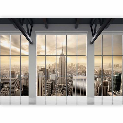 Fotomurales B&D XXL - 150x105 cm XXL Papel pintado tejido no tejido Decoración de Pared decorativos Murales moderna Diseno Fotográfico Ciudad New York Panorama ventana c-a-0074-a-b