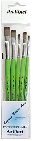 Da Vinci serie 374 pennello piatto, in fibra sintetica, verde, set 5pcs (2, 4, 6, 8, 10)
