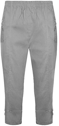 IDEAL ONLINE Women Capri Crop Pants Flexi Stretch Plus Sizes Ladies 3/4 Trousers 12-26 (UK, Numeric, 12, Regular, Regular, Grey)