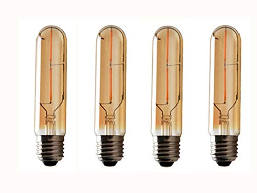 Vintage Edison LED Bulb 4 Pack,T10/T30 LED Bulbs 2W Antique COB Tubular Filament LED Bulb Tubular Edison Style LED Filament Bulb T10,Dimmable,E27 Medium Base,Warm White 2300K,Amber Glass Cover