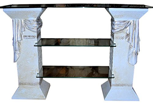 Antikes Wohndesign TV Rack Regal Fernsehschrank TV Schrank Glasregal Phonoregal HiFi Rack Vitrine Bücherregal Weiß - Matt - Gold Griechische Möbel Höhe: 80cm