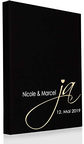 Hochzeitideal Stammbuch der Familie A5 aus Buchbinderleinen, inkl. Personalisierung, Nr. 128 (Schwarz)