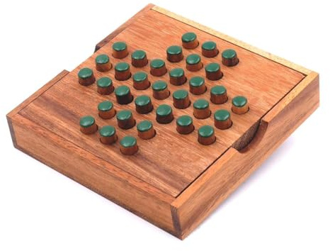 ROMBOL Solitaire, der unterhaltsame Klassiker aus edlem Holz mit praktischem Verschlussband, Farbe:Grün