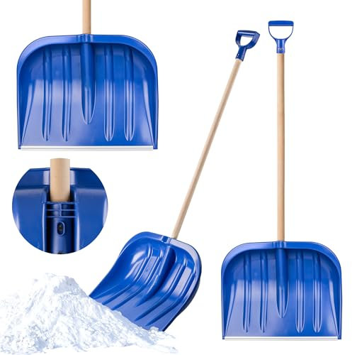 Pala da neve Kadax con manico ergonomico, larghezza delle foglie: 49 cm, foglia di plastica, cambio della neve, pala di neve ideale per piccole e grandi quantitŕ di neve, (stelo in alluminio, blu)
