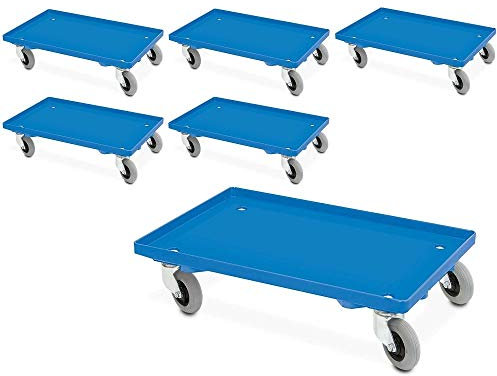 BRB Spar-Set, 6X Transportroller mit Flüsterrollen, blau, geschlossenes Deck, für Behälter 600x400 mm oder 2X 400x300 mm