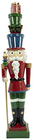 Stilè Schiaccianoci di Natale con Doni in Testa in poliresina, 51 cm di Altezza, Statuetta Nutcracker Soldier da Collezione, BURATTINO Dipinto A Mano, su Base Rettangolare, Regalo Decorazione