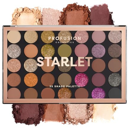 Profusion Cosmetics Starlet 35 Shade Master Eyeshadow Palette (golden neutrals to deep berries and glamorous glitter hues)