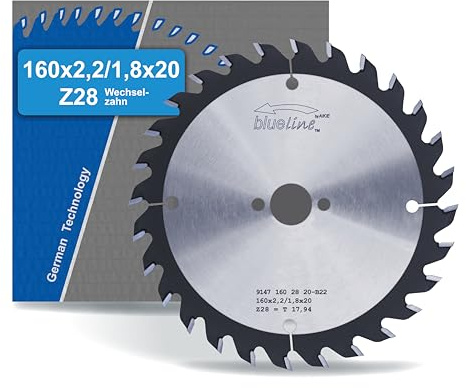 AKE blueline Kreissägeblatt | 160x20 Z28 Wechselzahn, Hartmetall | feiner Schnitt | für Holz, Holzwerkstoff (auch beschichtet), Kunststoff | auf Handkreissäge, Tischkreissäge - für Festool