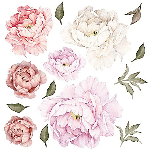 WandSticker4U®- [6 Stück] Wandtattoo Blumen rosa/weiß PFINGSTROSEN I Wandsticker Blumen groß Pflanzen Aufkleber Frühling I Wanddeko Wohnzimmer Schlafzimmer Kinderzimmer Küche Möbel Aufkleber XXL
