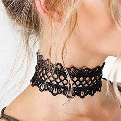 Prosy Choker-Halskette aus schwarzem Samt, Gothic, Spitze, verstellbar, für Damen und Mädchen, Metall