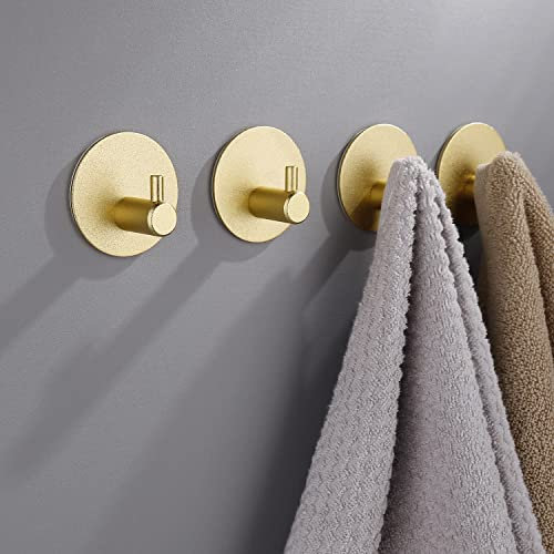 ChangWanna Bad Haken Selbstklebend Gold - 4 Stück Handtuchhaken Wandhaken Kleider Haken Zum Kleben Stark Ohne Bohren Edelstahl, Klebehaken Badezimmerhaken Adhesive Hooks für Badezimmer/Küche/Tür/Deko